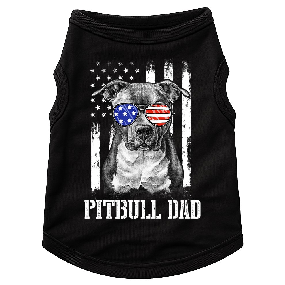 Pitbull Dad American Flag 4th Of July Dog Father's Days Doggie Tank