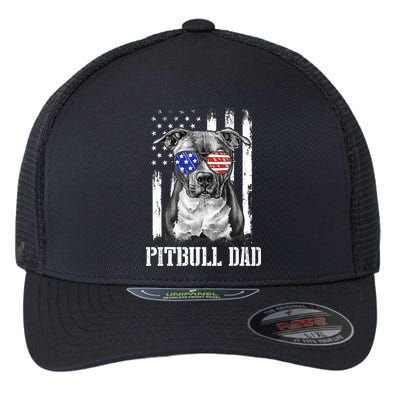 Pitbull Dad American Flag 4th Of July Dog Father's Days Flexfit Unipanel Trucker Cap