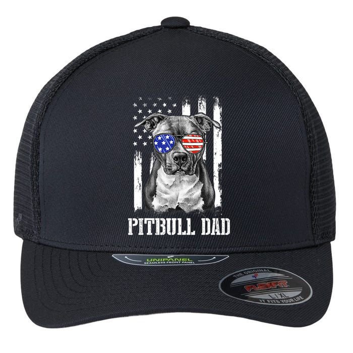 Pitbull Dad American Flag 4th Of July Dog Father's Days Flexfit Unipanel Trucker Cap