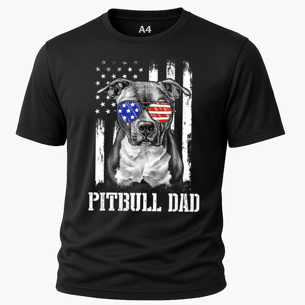 Pitbull Dad American Flag 4th Of July Dog Father's Days Performance Shirt