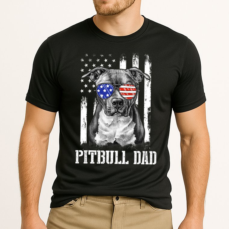 Pitbull Dad American Flag 4th Of July Dog Father's Days Performance Shirt