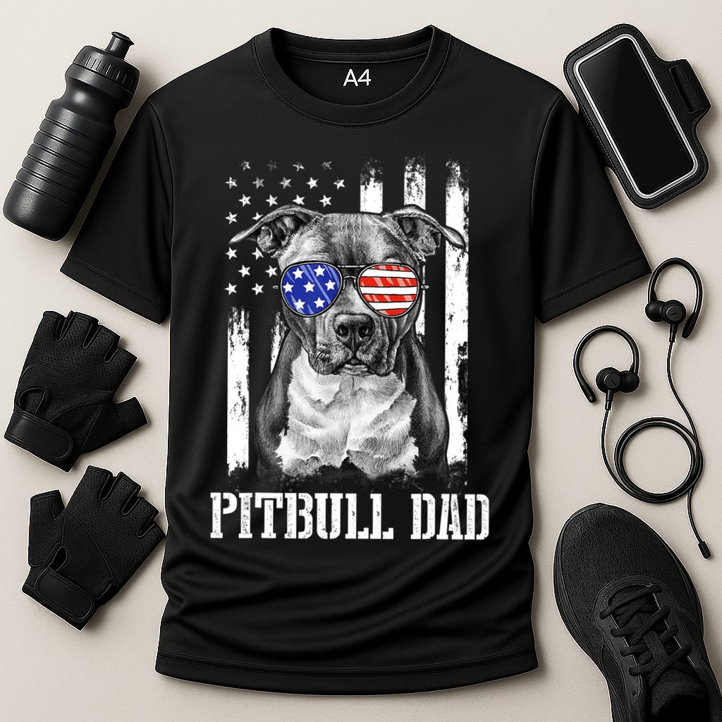 Pitbull Dad American Flag 4th Of July Dog Father's Days Performance Shirt
