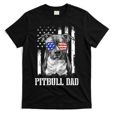 Pitbull Dad American Flag 4th Of July Dog Father's Days T-Shirt