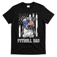 Pitbull Dad American Flag 4th Of July Dog Father's Days T-Shirt