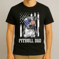 Pitbull Dad American Flag 4th Of July Dog Father's Days T-Shirt