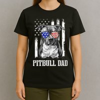 Pitbull Dad American Flag 4th Of July Dog Father's Days T-Shirt
