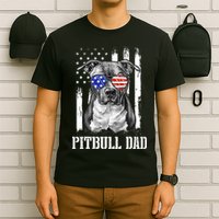 Pitbull Dad American Flag 4th Of July Dog Father's Days T-Shirt