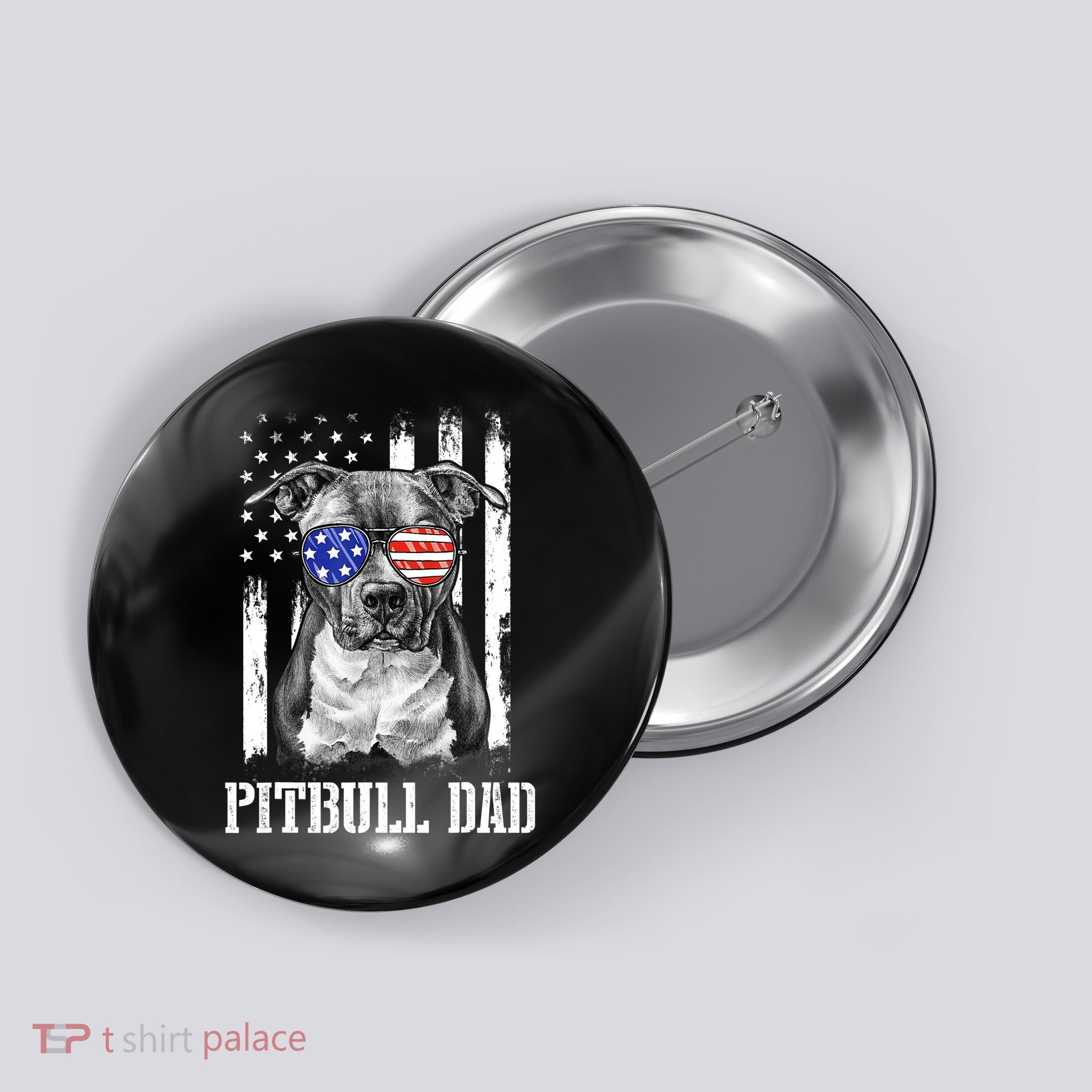 Pitbull Dad American Flag 4th Of July Dog Father's Days Button
