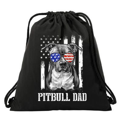 Pitbull Dad American Flag 4th Of July Dog Father's Days Drawstring Bag