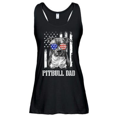 Pitbull Dad American Flag 4th Of July Dog Father's Days Ladies Essential Flowy Tank
