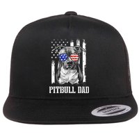 Pitbull Dad American Flag 4th Of July Dog Father's Days Flat Bill Trucker Hat