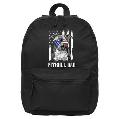 Pitbull Dad American Flag 4th Of July Dog Father's Days 16 in Basic Backpack