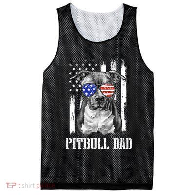 Pitbull Dad American Flag 4th Of July Dog Father's Days Mesh Reversible Basketball Jersey Tank