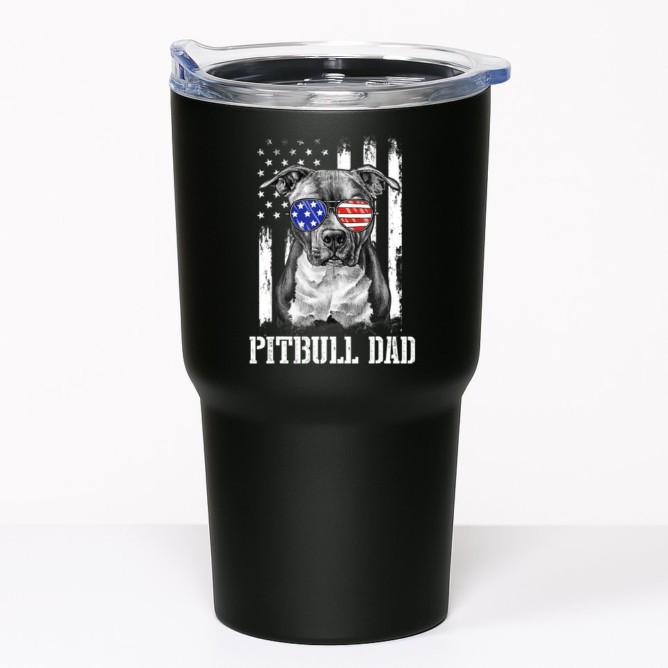 Pitbull Dad American Flag 4th Of July Dog Father's Days Tumbler