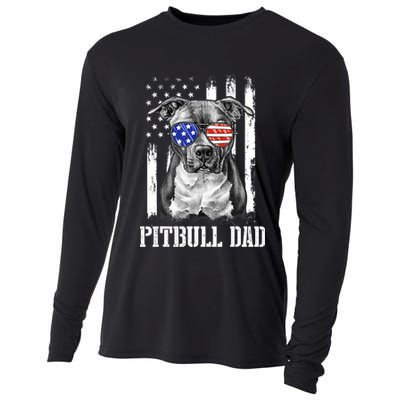 Pitbull Dad American Flag 4th Of July Dog Father's Days Cooling Performance Long Sleeve Crew