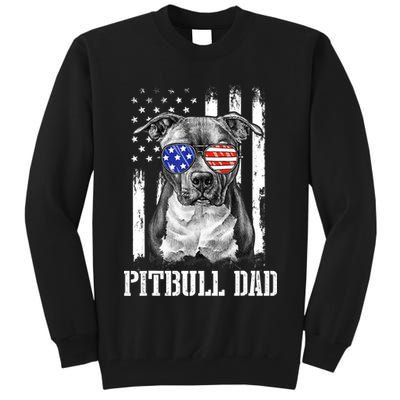 Pitbull Dad American Flag 4th Of July Dog Father's Days Tall Sweatshirt