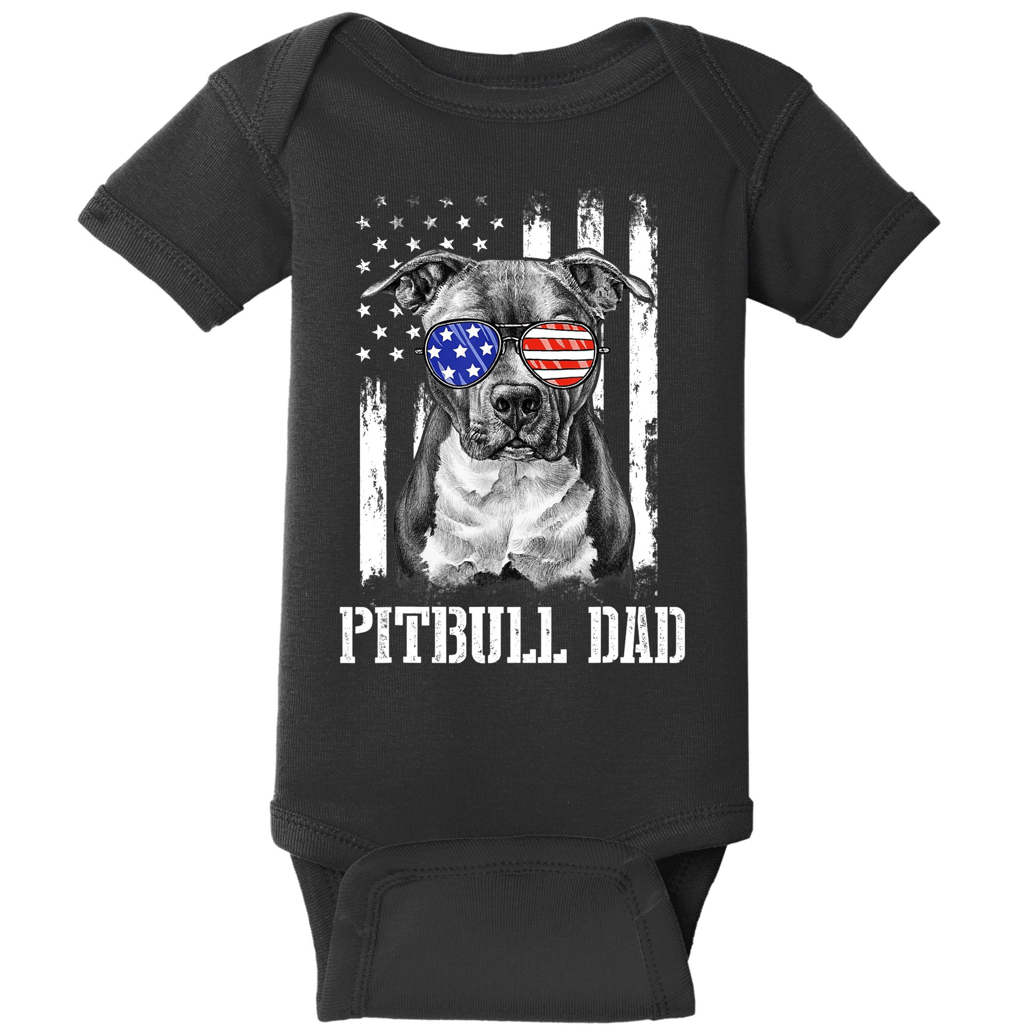 Pitbull Dad American Flag 4th Of July Dog Father's Days Baby Bodysuit