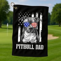 Pitbull Dad American Flag 4th Of July Dog Father's Days Golf Towel