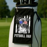 Pitbull Dad American Flag 4th Of July Dog Father's Days Golf Towel