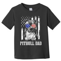 Pitbull Dad American Flag 4th Of July Dog Father's Days Toddler T-Shirt