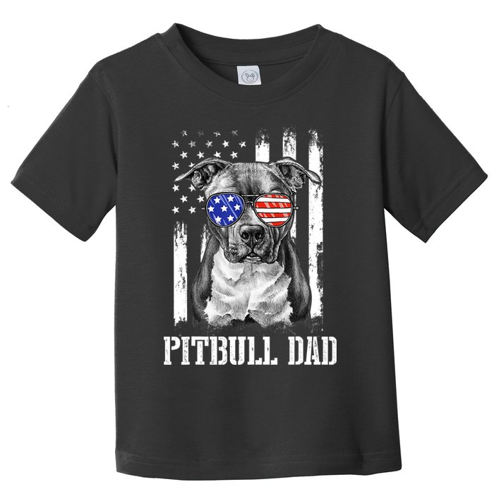 Pitbull Dad American Flag 4th Of July Dog Father's Days Toddler T-Shirt