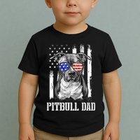 Pitbull Dad American Flag 4th Of July Dog Father's Days Toddler T-Shirt