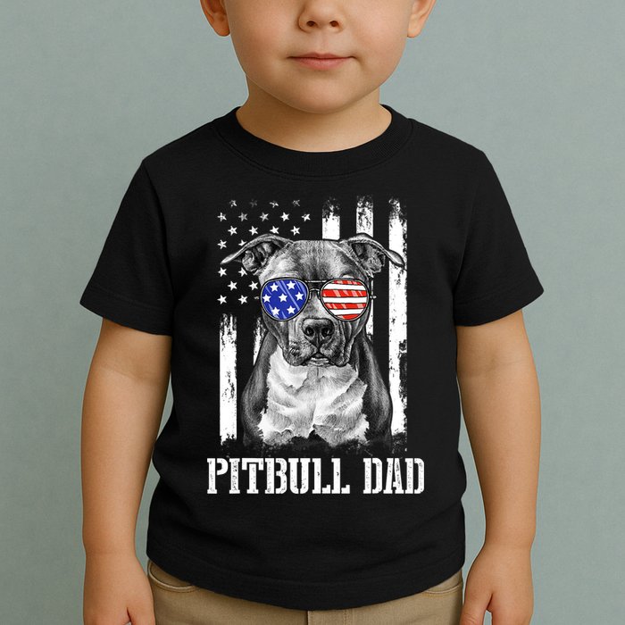 Pitbull Dad American Flag 4th Of July Dog Father's Days Toddler T-Shirt