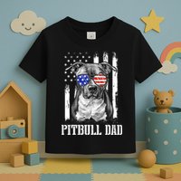Pitbull Dad American Flag 4th Of July Dog Father's Days Toddler T-Shirt