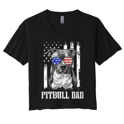 Pitbull Dad American Flag 4th Of July Dog Father's Days Crop Top