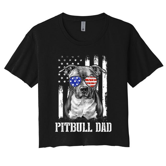Pitbull Dad American Flag 4th Of July Dog Father's Days Crop Top