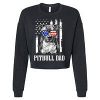 Pitbull Dad American Flag 4th Of July Dog Father's Days Cropped Pullover Crew
