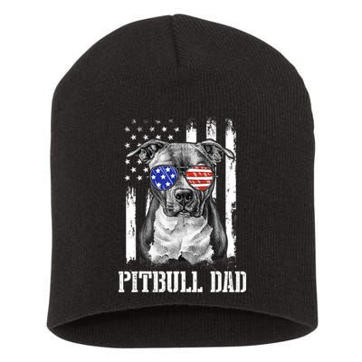 Pitbull Dad American Flag 4th Of July Dog Father's Days Short Acrylic Beanie