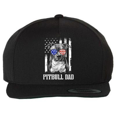 Pitbull Dad American Flag 4th Of July Dog Father's Days Wool Snapback Cap