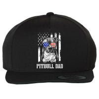 Pitbull Dad American Flag 4th Of July Dog Father's Days Wool Snapback Cap