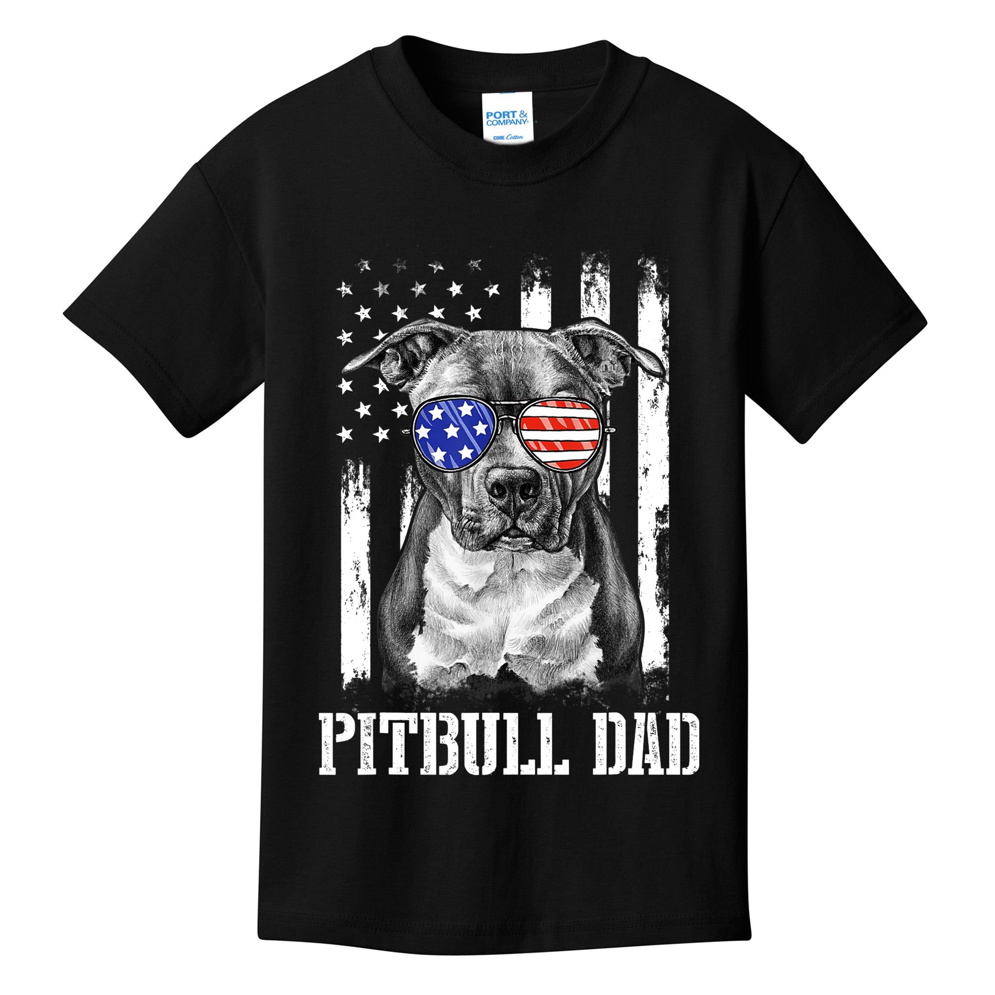 Pitbull Dad American Flag 4th Of July Dog Father's Days Kids T-Shirt