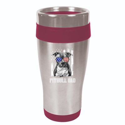 Pitbull Dad American Flag 4th Of July Dog Father's Days 16oz Travel Tumbler