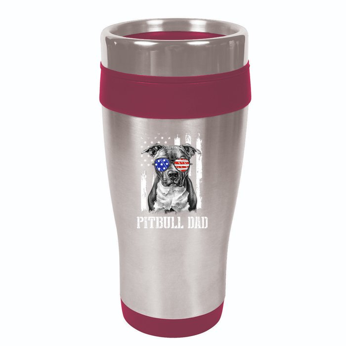 Pitbull Dad American Flag 4th Of July Dog Father's Days 16oz Travel Tumbler