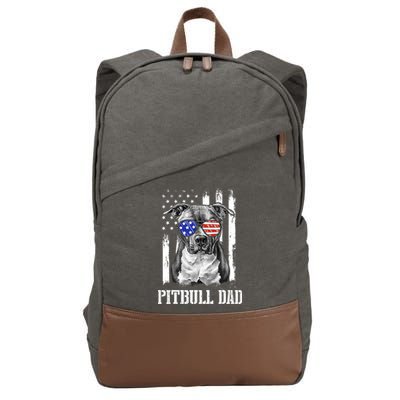 Pitbull Dad American Flag 4th Of July Dog Father's Days Cotton Canvas Backpack