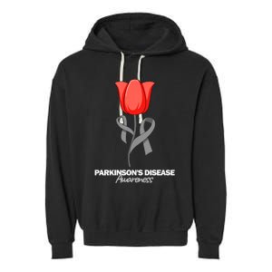 ParkinsonS Disease Awareness April Month Red Tulip Garment-Dyed Fleece Hoodie