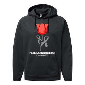 ParkinsonS Disease Awareness April Month Red Tulip Performance Fleece Hoodie