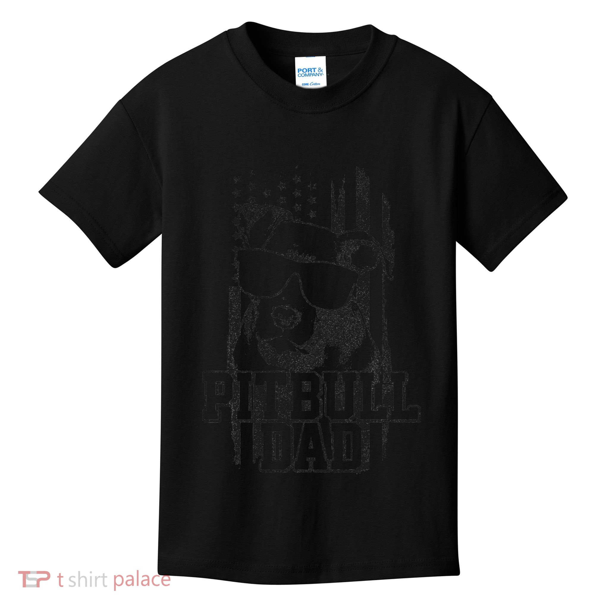 Pitbull Dad American Flag Patriotic Dog Lover Funny Gift Kids T-Shirt