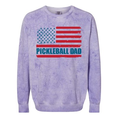 Pickleball Dad American Us Flag Vintage 4th Of July Dad Great Gift Colorblast Crewneck Sweatshirt