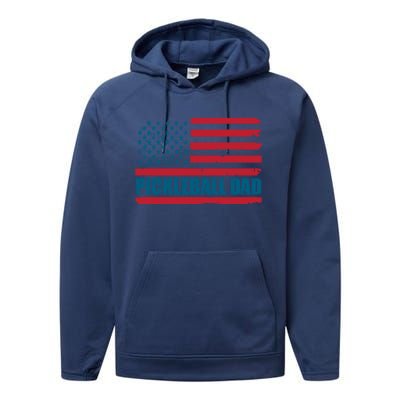 Pickleball Dad American Us Flag Vintage 4th Of July Dad Great Gift Performance Fleece Hoodie