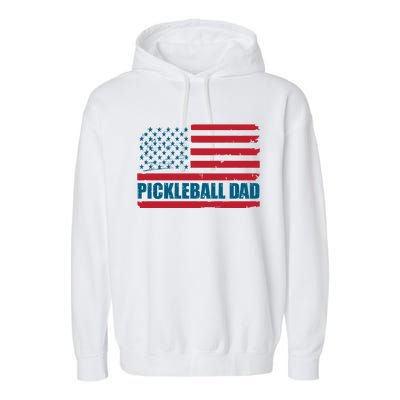 Pickleball Dad American Us Flag Vintage 4th Of July Dad Great Gift Garment-Dyed Fleece Hoodie