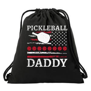 Pickleball Daddy American Flag Dad Funny Retired Sport Drawstring Bag