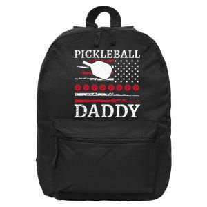 Pickleball Daddy American Flag Dad Funny Retired Sport 16 in Basic Backpack