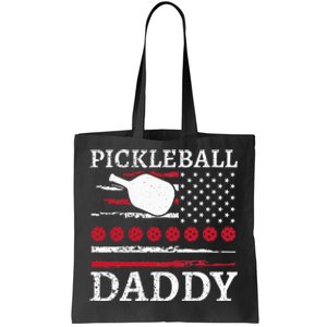 Pickleball Daddy American Flag Dad Funny Retired Sport Tote Bag