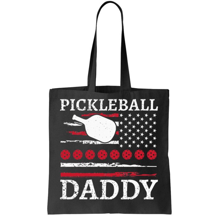 Pickleball Daddy American Flag Dad Funny Retired Sport Tote Bag