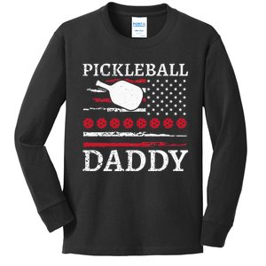 Pickleball Daddy American Flag Dad Funny Retired Sport Kids Long Sleeve Shirt