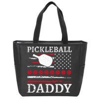 Pickleball Daddy American Flag Dad Funny Retired Sport Zip Tote Bag